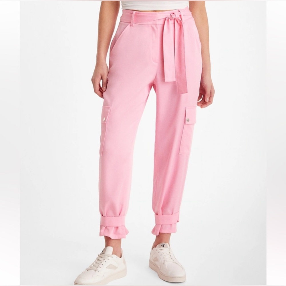 NWT Express Light Pink High Waisted Belted Cargo Joggers women’s 14L